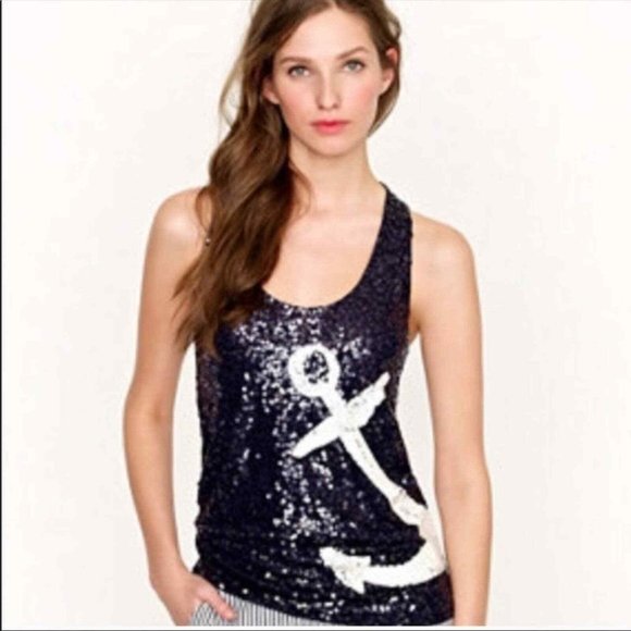 J. Crew Anchor Sequin Nautical Racerback Tank Top Size XXS - Picture 1 of 8